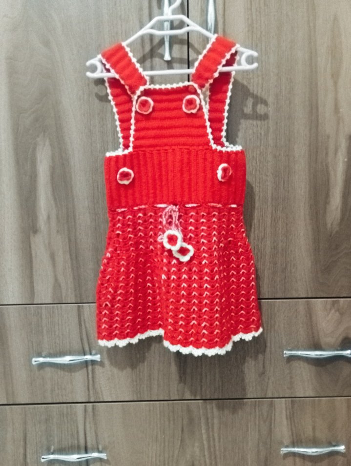 Kız Çocuk Kırmızı Örgü Askılı Elbise - Görsel 2