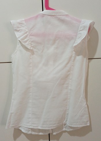 Beyaz Fırfırlı V Yaka Kolsuz Kız Çocuk Gömlek - Görsel 4