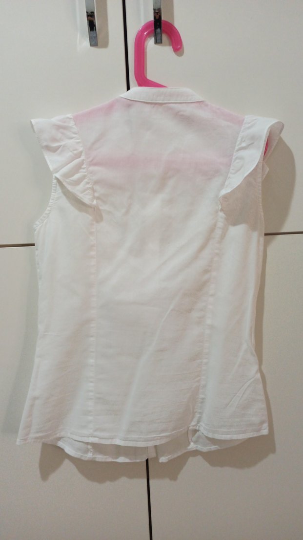 Beyaz Fırfırlı V Yaka Kolsuz Kız Çocuk Gömlek - Görsel 4