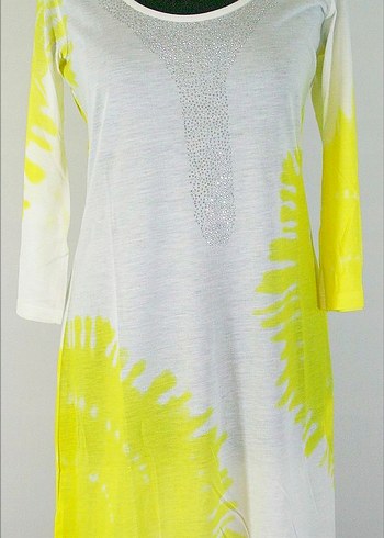 Diğer vintage Sarı Batik Desenli Uzun Kollu Kadın elbise