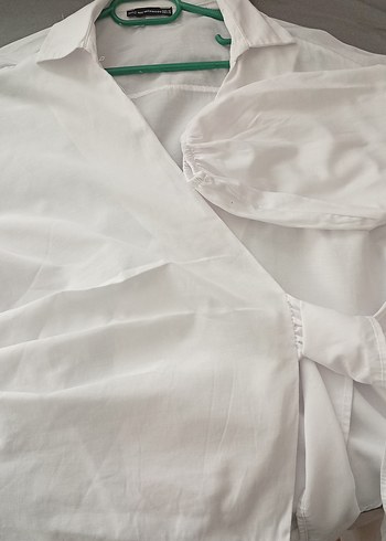 Beyaz V Yakalı baglamalı Kadın Gömlek - Görsel 2