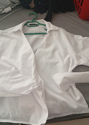 Beyaz V Yakalı baglamalı Kadın Gömlek - Görsel 8