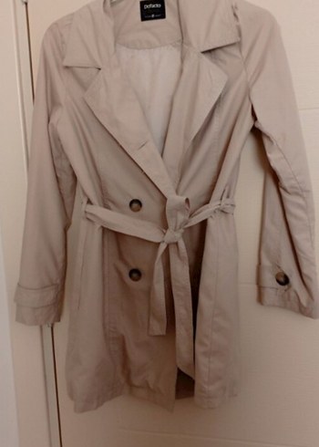 Bej Düğmeli Midi Kadın Trençkot - Görsel 4