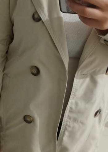 Bej Düğmeli Midi Kadın Trençkot - Görsel 6