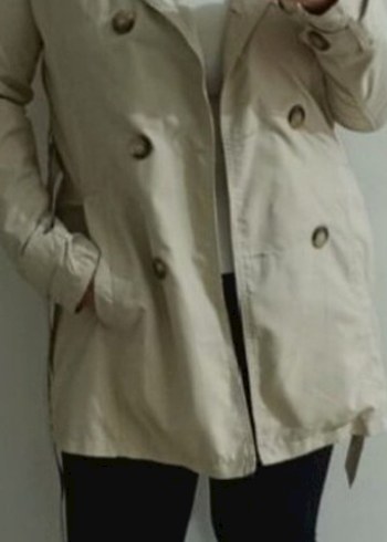 Bej Düğmeli Midi Kadın Trençkot - Görsel 5