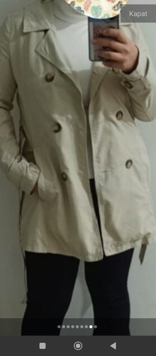 Bej Düğmeli Midi Kadın Trençkot - Görsel 5