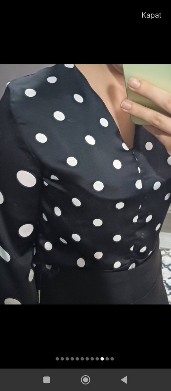 Uzun Kollu Puantiyeli Kadın Bluz - Görsel 2