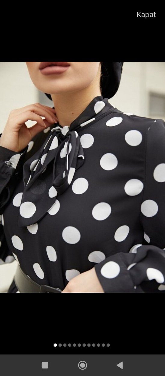 Uzun Kollu Puantiyeli Kadın Bluz - Görsel 3