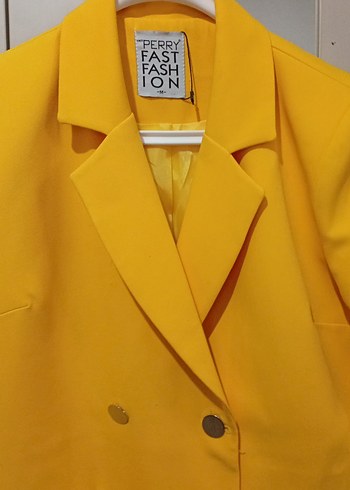 Sarı Kadın Düğmeli Blazer Ceket - Görsel 4