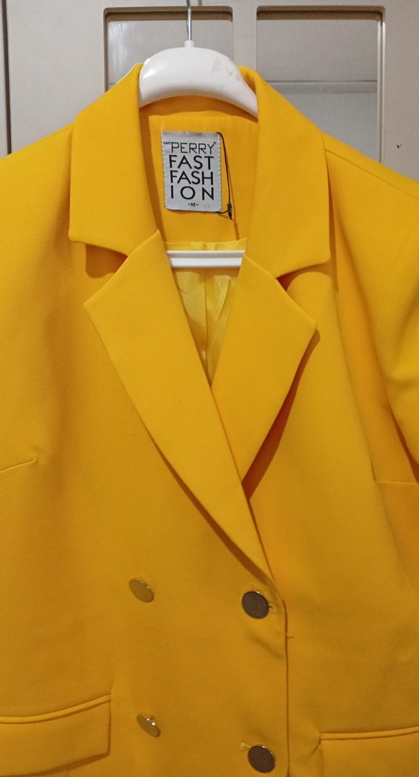 Sarı Kadın Düğmeli Blazer Ceket - Görsel 4