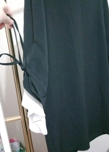 Siyah V Yaka Uzun Kollu Midi Tunik - Görsel 2