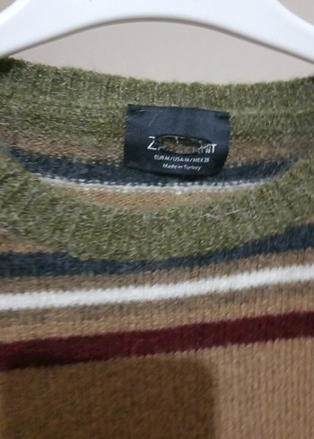 Çizgili Örgü Kadın Yün Kazak - Görsel 3