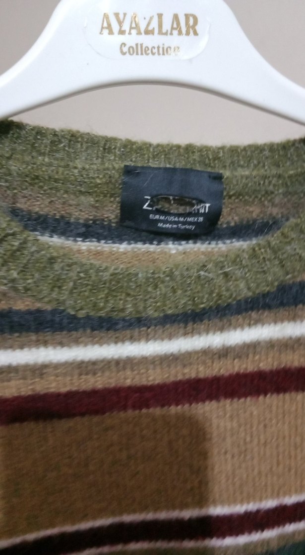 Çizgili Örgü Kadın Yün Kazak - Görsel 3