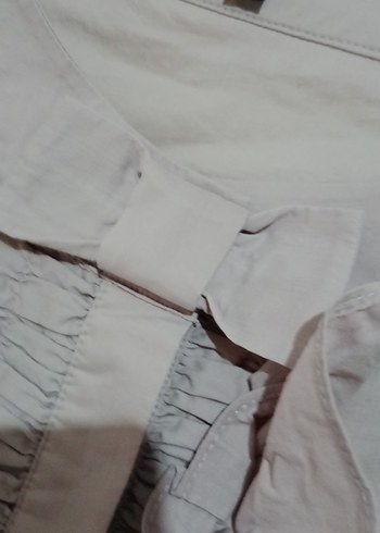 Pembe Fırfırlı Keten Uzun Kollu Kadın Gömlek - Görsel 2