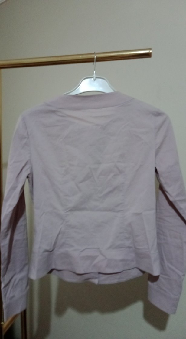 Pembe Fırfırlı Keten Uzun Kollu Kadın Gömlek - Görsel 4