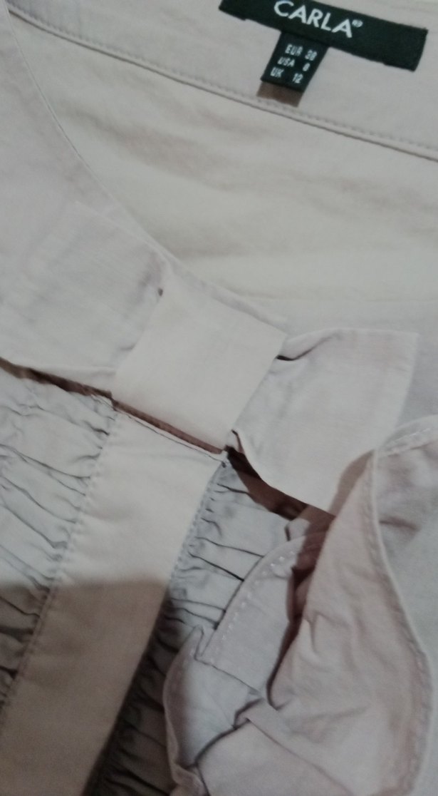 Pembe Fırfırlı Keten Uzun Kollu Kadın Gömlek - Görsel 2