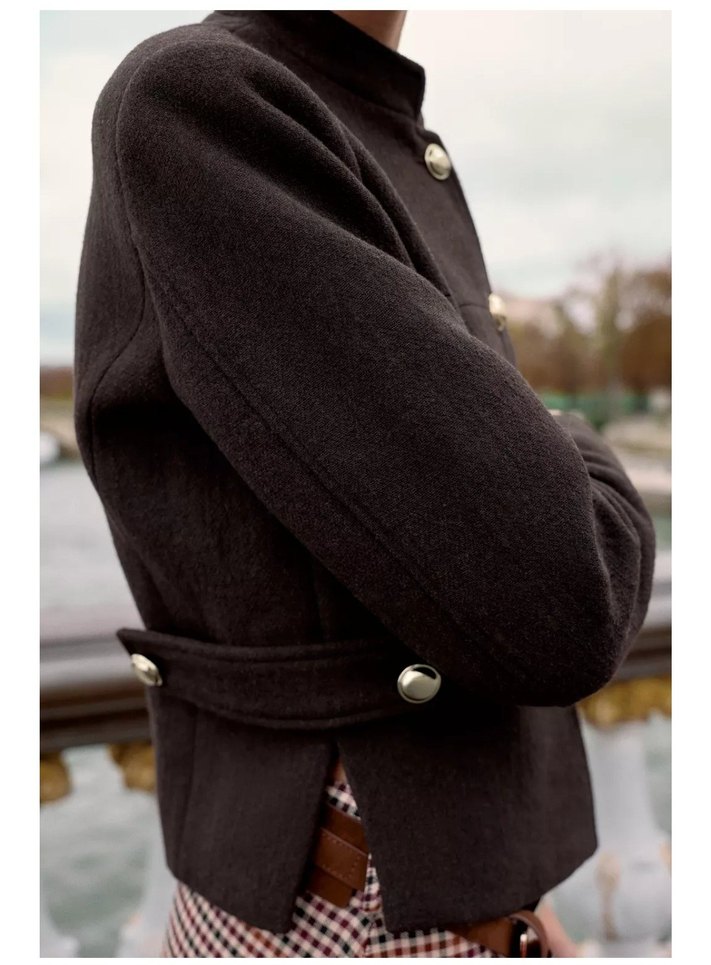 Zara yun karışımlı dik yaka ceket - Görsel 2