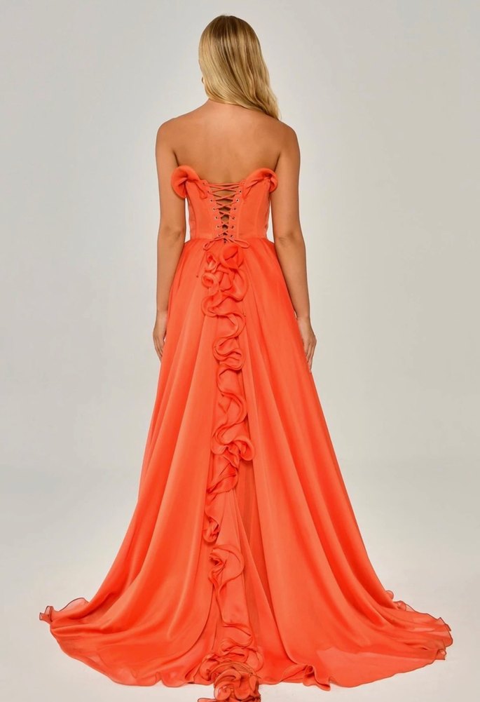 Alfabeta Straplez Turuncu Uzun Abiye Elbise - Görsel 4