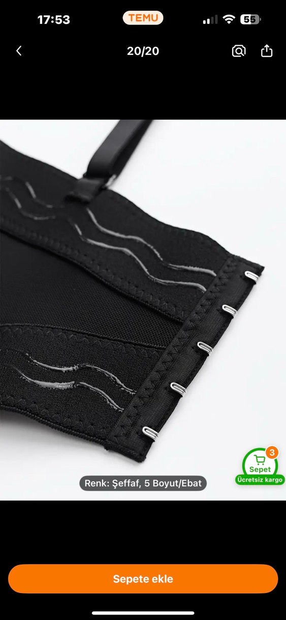 Taş İşlemeli Siyah Straplez Mini Büstiyer - Görsel 4