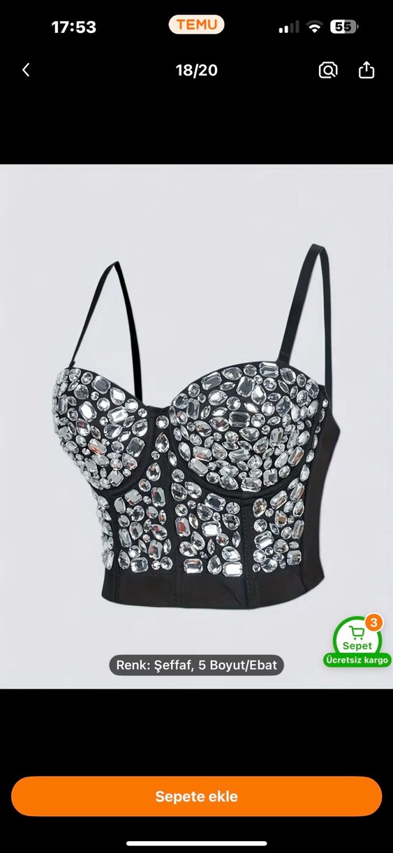 Taş İşlemeli Siyah Straplez Mini Büstiyer - Görsel 2