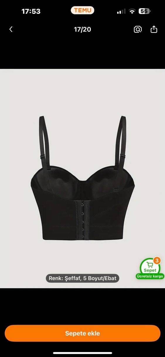 Taş İşlemeli Siyah Straplez Mini Büstiyer - Görsel 3