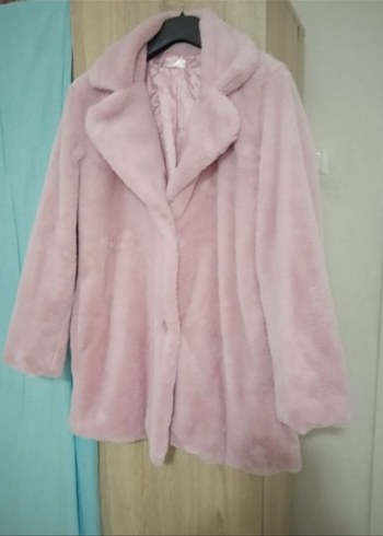 Pembe Uzun Peluş Kadın Kaban - Görsel 3