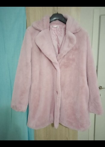 Pembe Uzun Peluş Kadın Kaban - Görsel 5