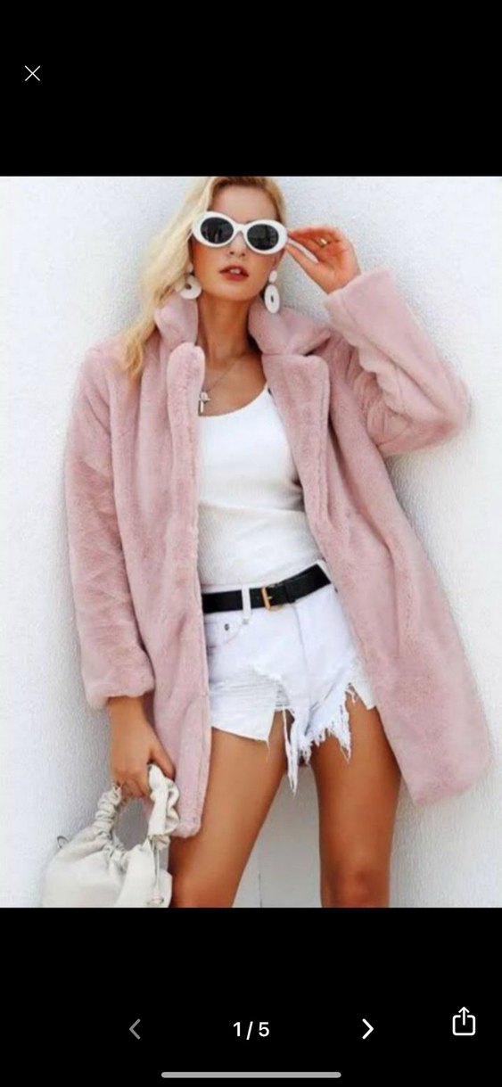 Pembe Uzun Peluş Kadın Kaban - Görsel 2