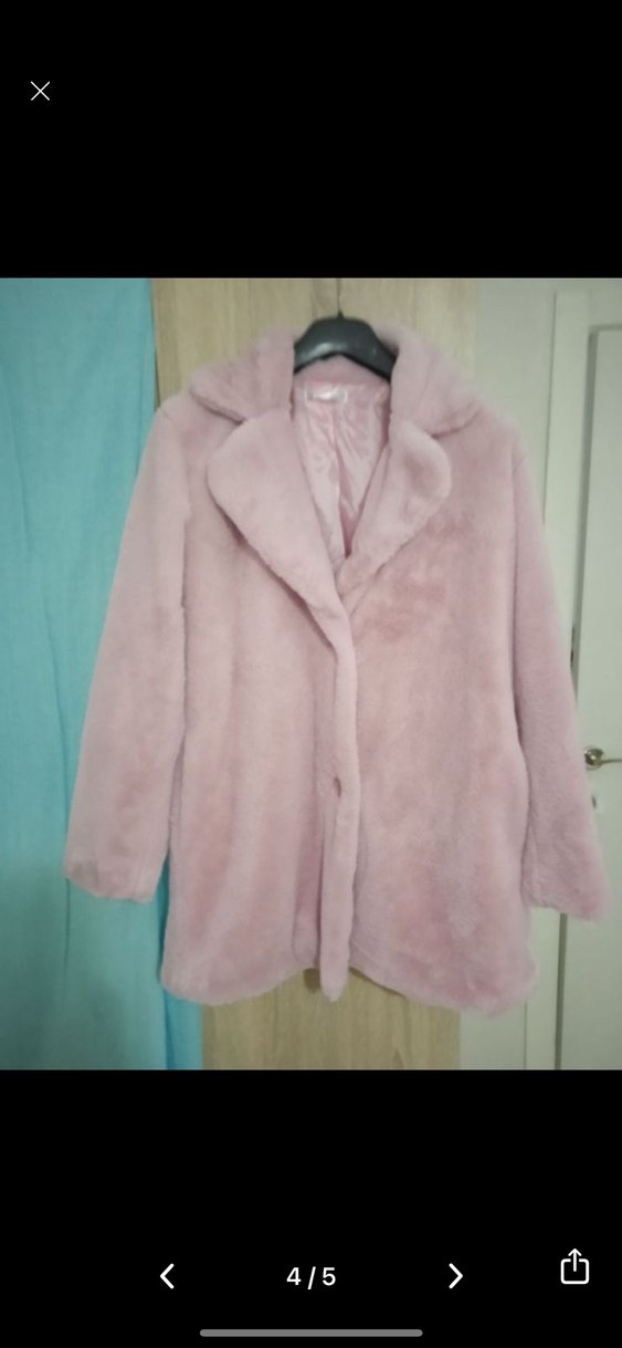 Pembe Uzun Peluş Kadın Kaban - Görsel 5