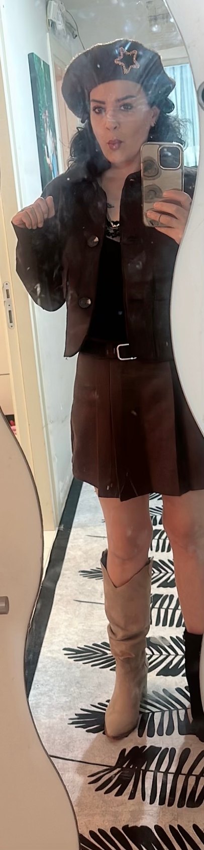 Kahverengi Süet Kemerli Mini Etek - Görsel 4