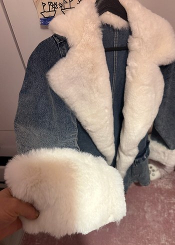 Gri Denim Kürklü Hamile Kabanı - Görsel 3