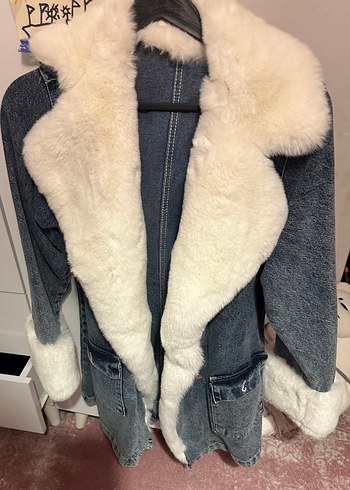 Gri Denim Kürklü Hamile Kabanı - Görsel 4