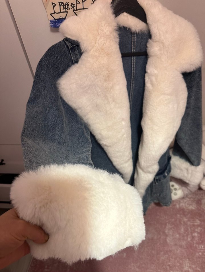 Gri Denim Kürklü Hamile Kabanı - Görsel 3