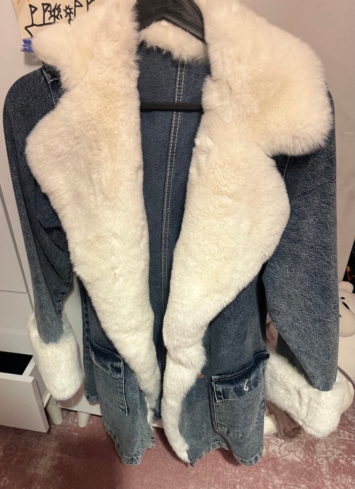 Gri Denim Kürklü Hamile Kabanı - Görsel 4