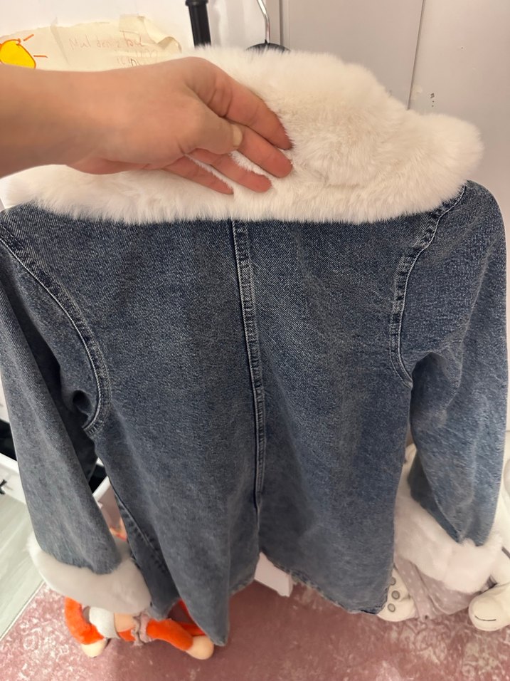 Gri Denim Kürklü Hamile Kabanı - Görsel 2