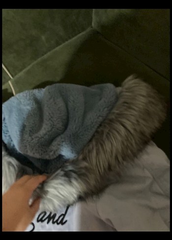 Gri Kadife Kürklü Midi Parka - Görsel 4