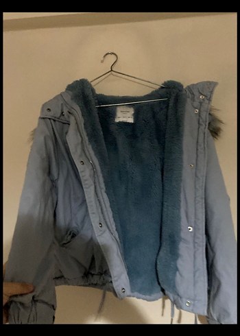 Gri Kadife Kürklü Midi Parka - Görsel 5