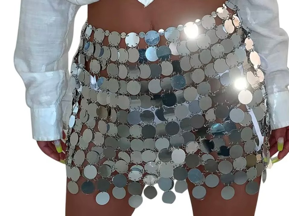 Parlak Pullu Puantiyeli Mini Etek - Görsel 2