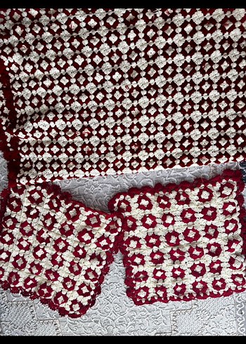 Bordo Örgü Yastık&Pike Takımı - Görsel 3