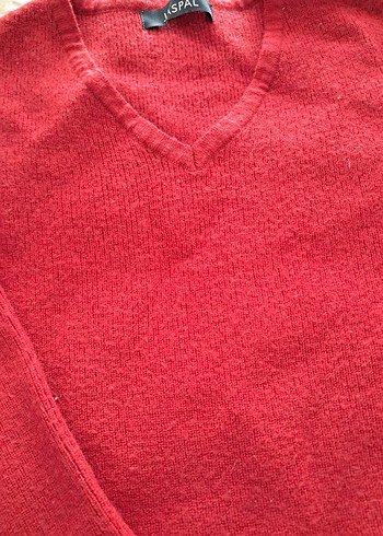 Kırmızı V Yakalı Kadın Triko Kazak - Görsel 3