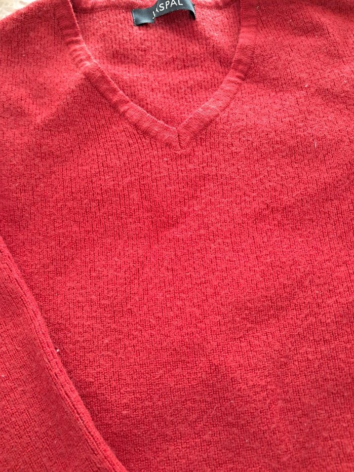 Kırmızı V Yakalı Kadın Triko Kazak - Görsel 3