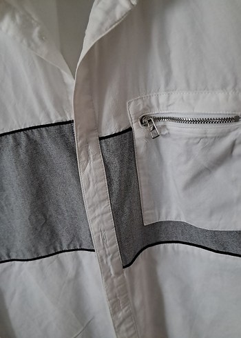 Düğmeli Beyaz Gri Erkek Gömlek - Görsel 6