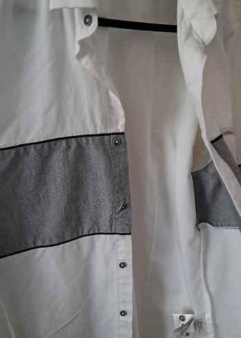 Düğmeli Beyaz Gri Erkek Gömlek - Görsel 7