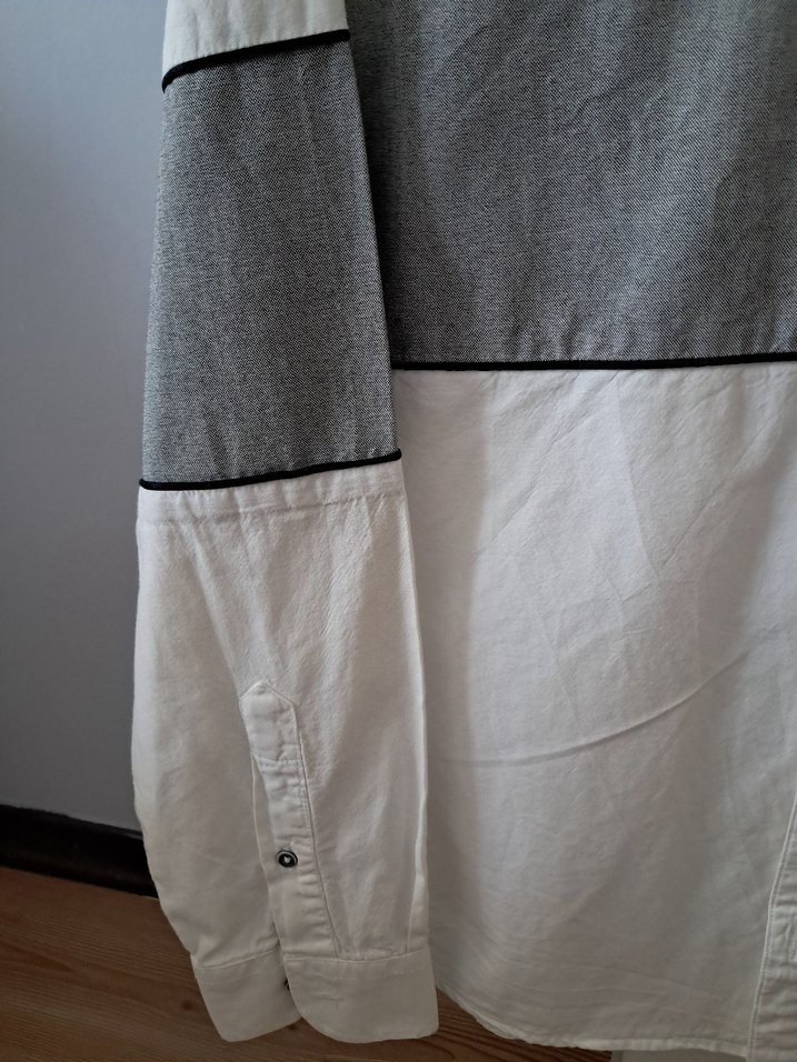 Düğmeli Beyaz Gri Erkek Gömlek - Görsel 4