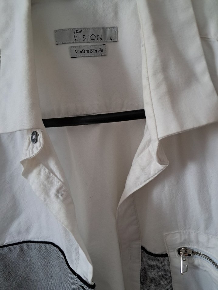 Düğmeli Beyaz Gri Erkek Gömlek - Görsel 2