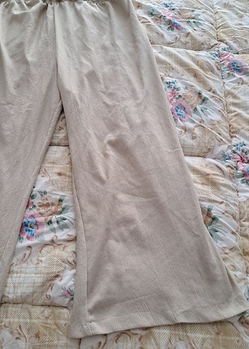 Bej Keten Kadın Bol Kesim Midi Pantolon - Görsel 2