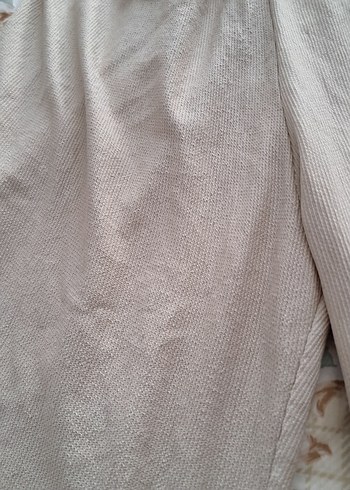 Bej Keten Kadın Bol Kesim Midi Pantolon - Görsel 3