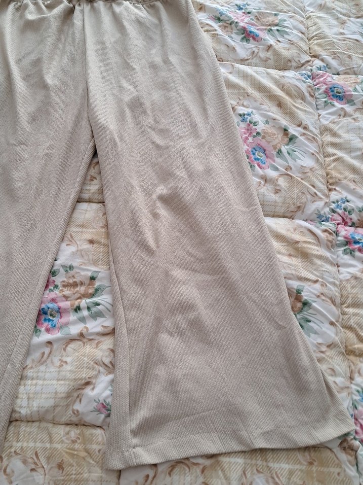 Bej Keten Kadın Bol Kesim Midi Pantolon - Görsel 2