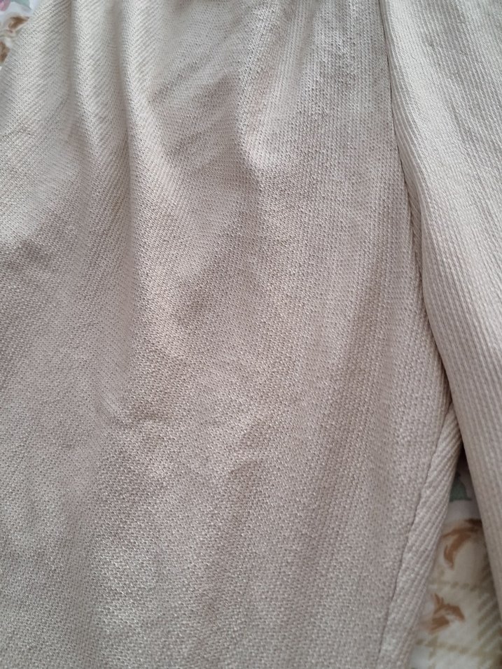 Bej Keten Kadın Bol Kesim Midi Pantolon - Görsel 3