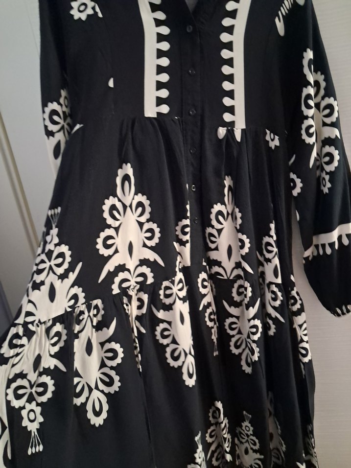 Fulla Moda Siyah Nakışlı Bohem Uzun Elbise - Görsel 2